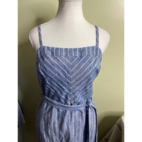 Banana Republic blue stripes linen shift dress with belt, size 4, NWT - Picture 3 of 14